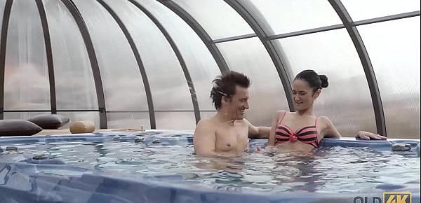  OLD4K. Old guy makes love with his slender girlfriend in the jacuzzi